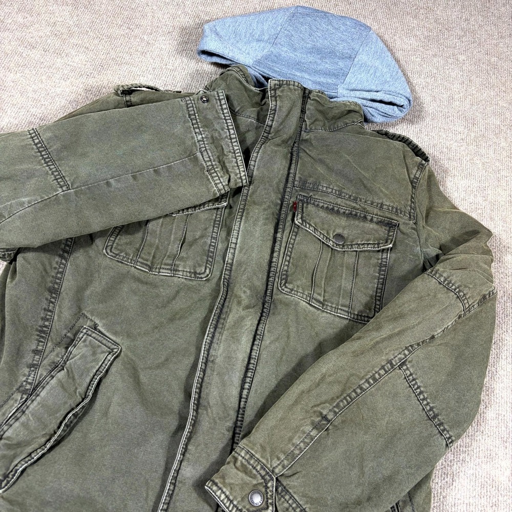 Levi Strauss & Co Military Field Jacket Mens Medium Green Sherpa Lined Hooded